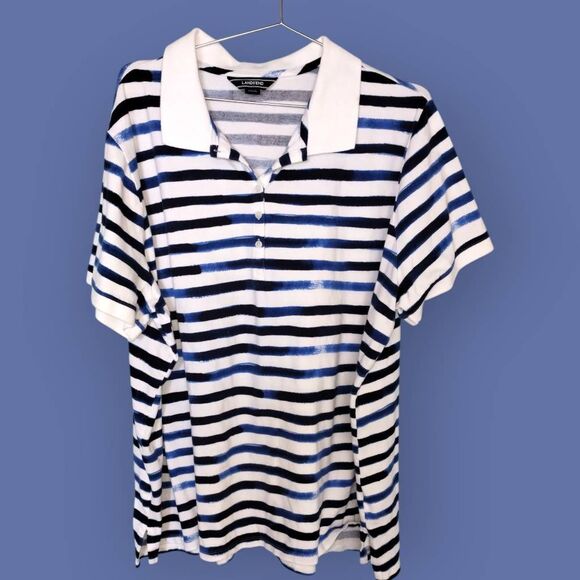 Lands End Womens Polo Sz 3X Short Sleeve Traditional Fit Tee‎ Striped Blue Golf - Picture 1 of 7